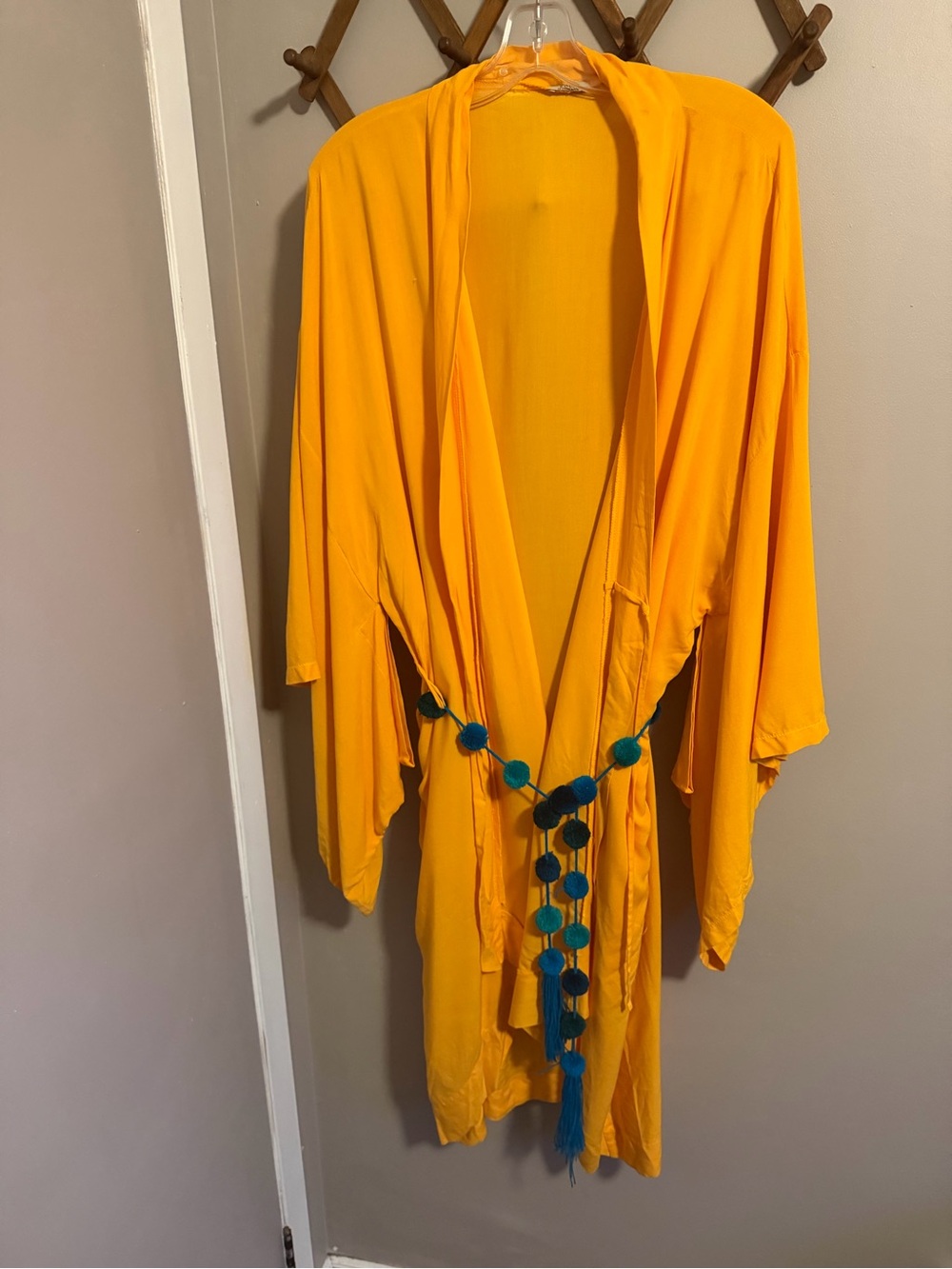FOLK Artisan Made Yellow Kimono Duster Cover Up Belt OS